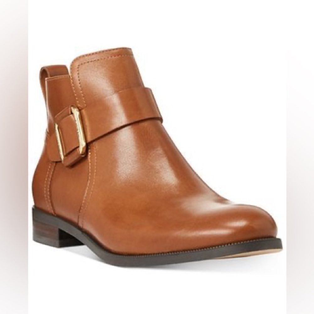 EUC Lauren Ralph Lauren Leather Booties | Size 9 | Tan Gold Buckle